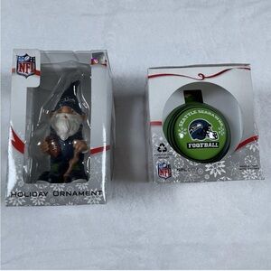 LOT OF 2 Seattle Seahawks NFL Ornaments Helmet & Gnome Forever Collectibles EUC